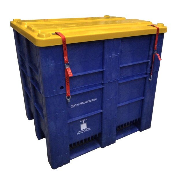 PLASTOVÝ BOX, TYP 1000 SH 1140, UN, PLNÝ, ROZM. 1200 x 1000 x 1140 MM S VEKOM A FIXAČNÝMI POPRUHMI