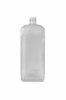 FĽAŠA 1000 ML PVC UZKOHRDLÁ ČIRÁ ČTYŘHRANNÁ BEZ UZÁVERU - MIERNE POŠKRÁBANÉ