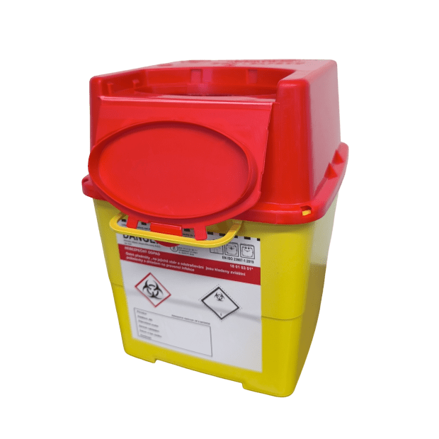 NÁDOBA NA MEDICINÁLNY ODPAD HRANATÁ 4 L VRÁTANE UZÁVERU 180 X 180 X 225 MM (50 KS/KARTÓN)(2)