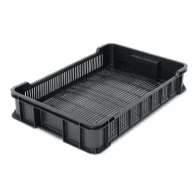 PLASTOVÁ PREPRAVKA 600 X 400 X 130 MM MANIPULAČNÁ PERFOROVANÁ RECYKLÁT ČIERNA  