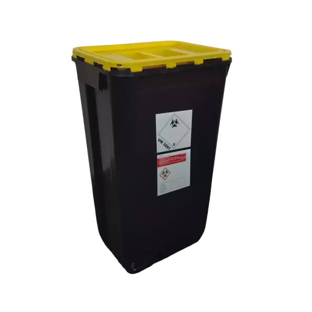 PP REC NÁDOBA 60 L ČERNÁ UN 3H2//S KÓNICKÁ 400 X 300 X 670 MM VČETNĚ ŽLUTÉHO VÍKA S ÚCHOPEM 