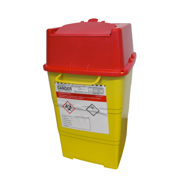 NÁDOBA NA MEDICINÁLNY ODPAD HRANATÁ 6 L VRÁTANE UZÁVERU 180 X 180 X 310 MM (40 KS/KARTÓN)