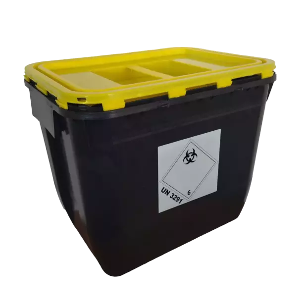 PP REC NÁDOBA 30 L ČERNÁ UN 3H2//S KÓNICKÁ 400 X 300 X 330 MM VČETNĚ ŽLUTÉHO VÍKA S ÚCHOPEM