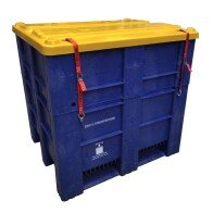 PLASTOVÝ BOX, TYP 1000 SH 1140, UN, PLNÝ, ROZM. 1200 x 1000 x 1140 MM S VEKOM A FIXAČNÝMI POPRUHMI