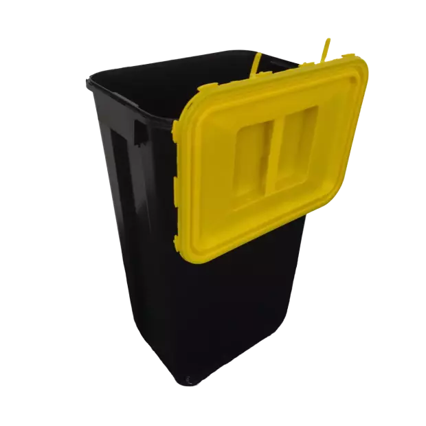 PP REC NÁDOBA 60 L ČERNÁ UN 3H2//S KÓNICKÁ 400 X 300 X 670 MM VČETNĚ ŽLUTÉHO VÍKA S ÚCHOPEM (4)