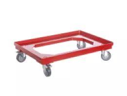 Vozík pod přepravky 2 otočná + 2 kolečka s brzdou 75 mm polyuretan 610X410X120 MM ČERVENÝ, MODRÝ