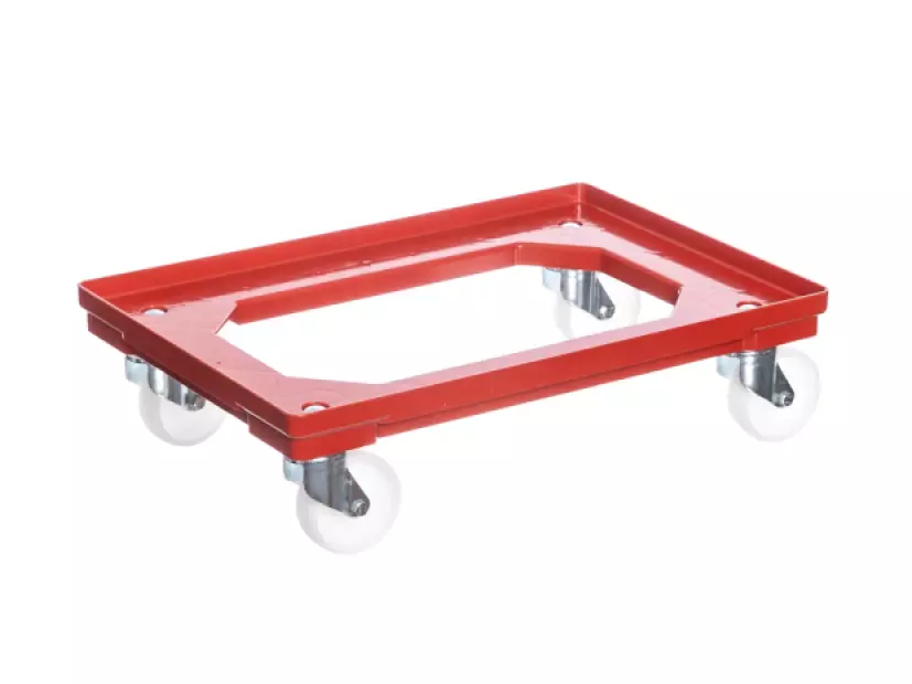 Vozík pod přepravky 2 otočná + 2 pevná polyamidová kolečka 100 mm ROZM. 610 X 410 X 150 MM ČERVENÝ