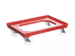 Vozík pod přepravky 2 otočná + 2 pevná polyamidová kolečka 100 mm ROZM. 610 X 410 X 150 MM ČERVENÝ