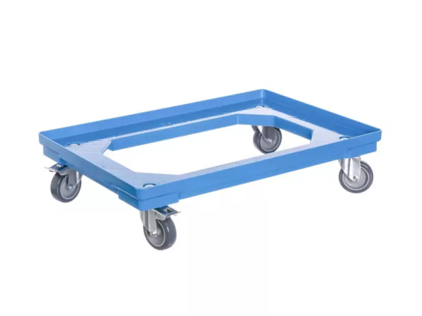 Vozík pod přepravky 2 otočná + 2 kolečka s brzdou 75 mm polyuretan 610X410X120 MM ČERVENÝ, MODRÝ(2)