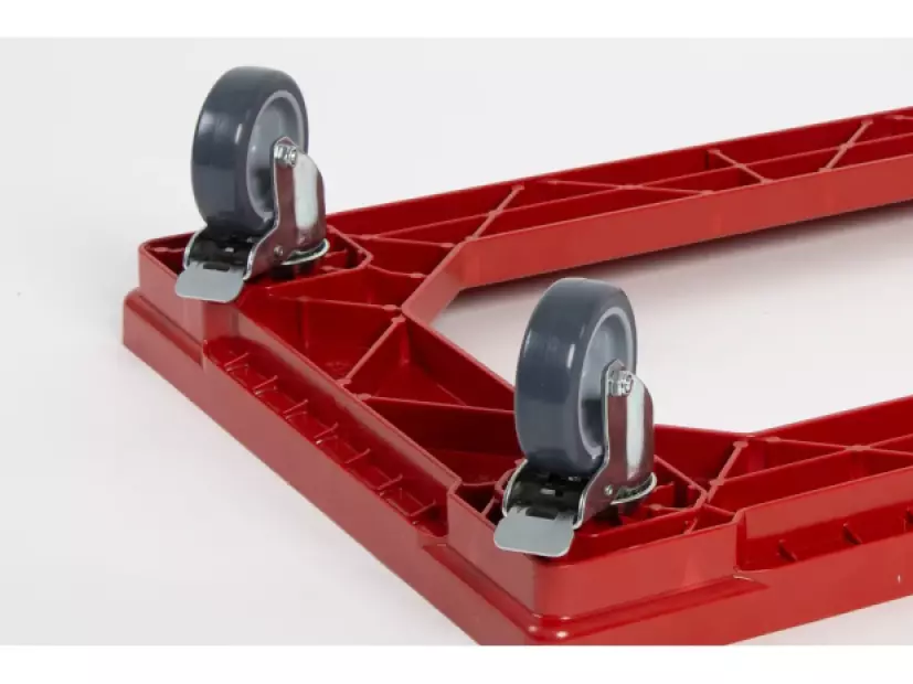 Vozík pod přepravky 2 otočná + 2 kolečka s brzdou 75 mm polyuretan 610X410X120 MM ČERVENÝ, MODRÝ(3)