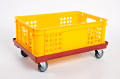 PLASTIC TROLLEY WITH POLYURETHANE WHEELS ABOUT DIAMETER 75 MM, DIM. 610 X 410 X 120 MM RED, CAPACITY 180KG(2)2