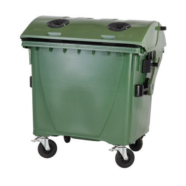 PLASTIC CONTAINER 1100 L WASTE DISPENSER ROUND LID Lid in lid GREEN GLASS