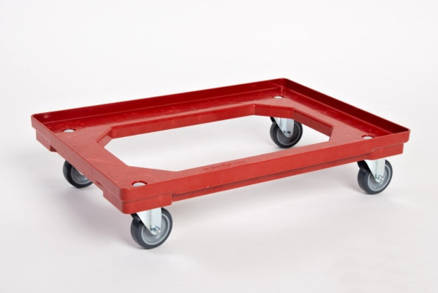 PLASTIC TROLLEY WITH POLYURETHANE WHEELS ABOUT DIAMETER 75 MM, DIM. 610 X 410 X 120 MM RED, CAPACITY 180KG(3)